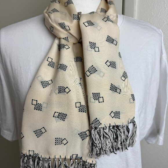 Vintage Ivory & Black Double Scarf Fringe - Picture 1 of 6
